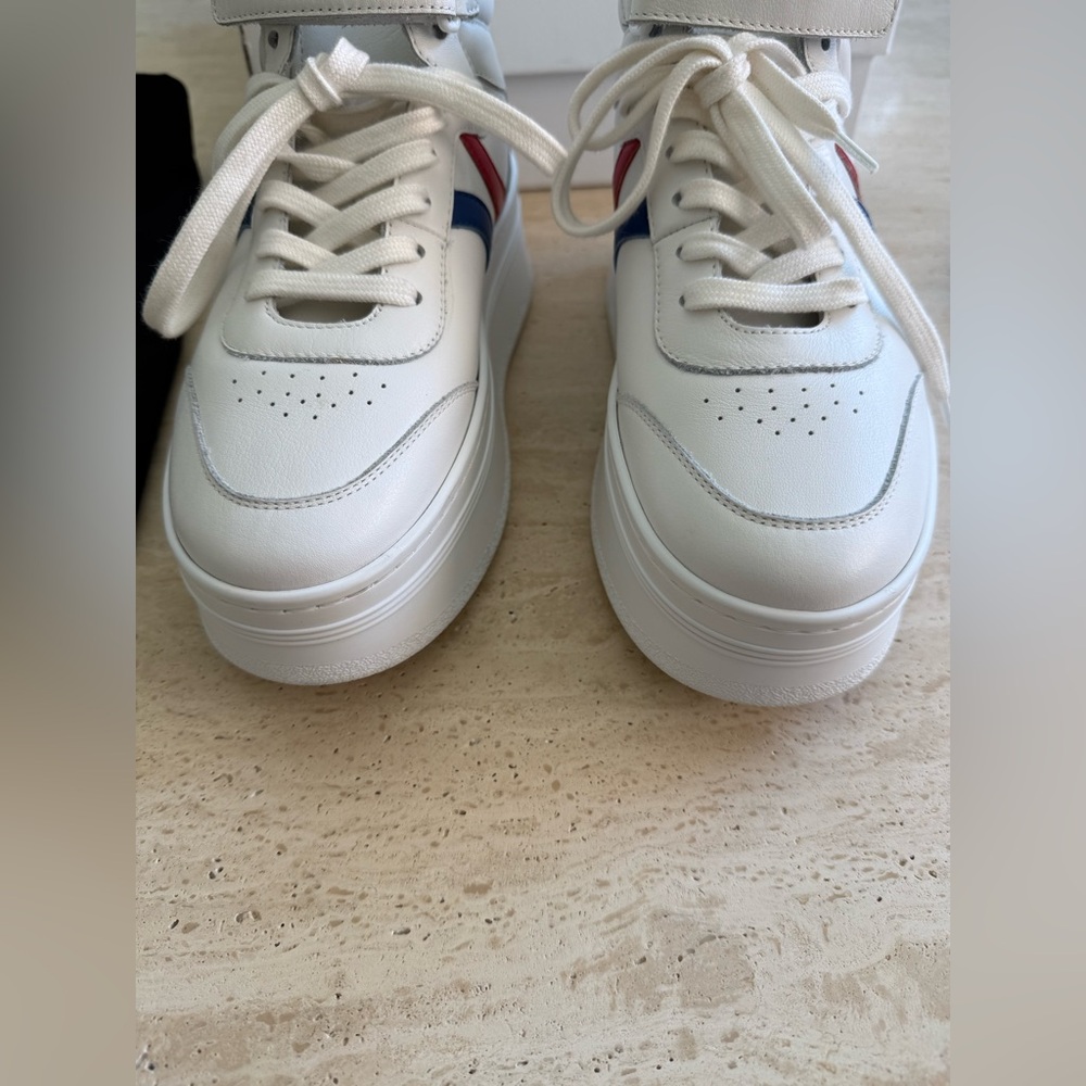 New Celine Mid Lace-up White Calf Skin Sneakers Size:37 - Picture 4 of 16